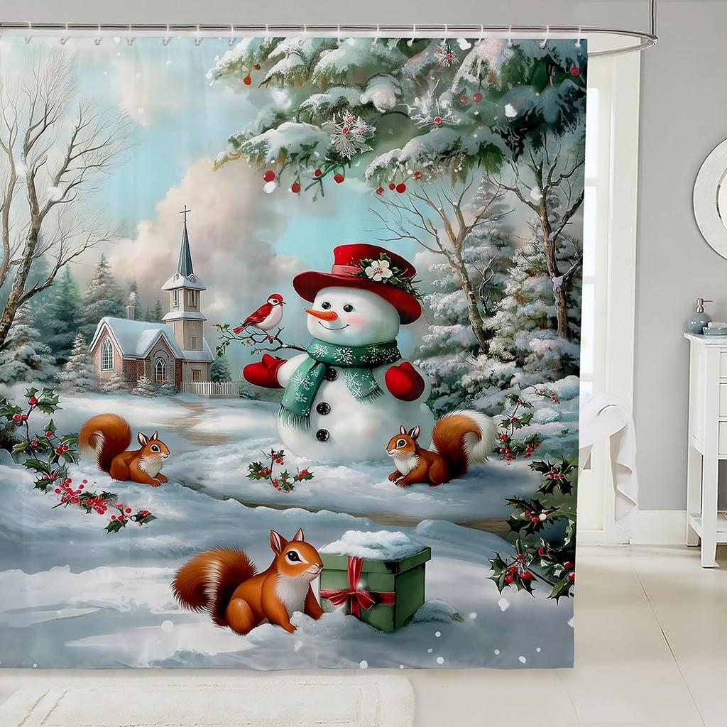 3DCute Cat Shower Curtain Christmas New Year Theme Bathroom Curtains for Kids Boys Girls Teens Lovely Kitty Decor Winter Holid