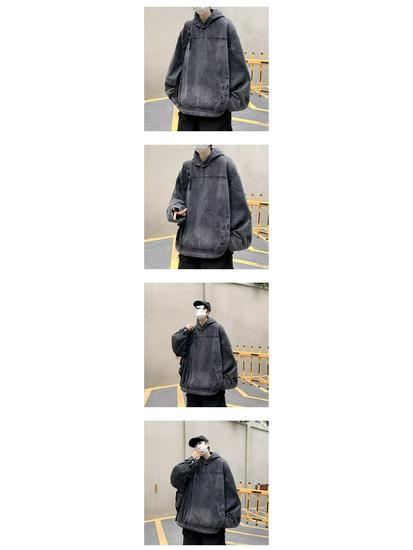Retro American Washed Denim Hooded Jacket for Couples - Trendy, Loose-Fit Unisex Design