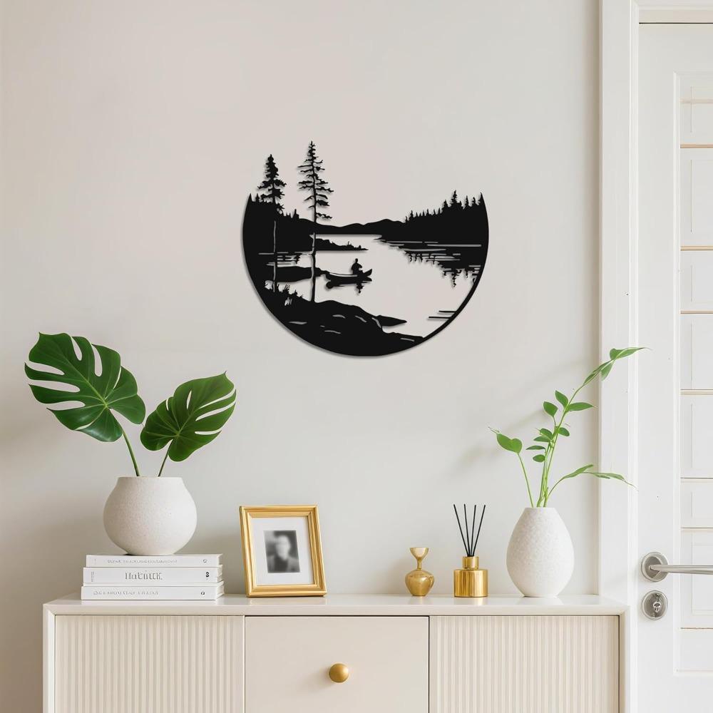 Metal Lake Tree Wall Decor, 11.8x11 Inch Rustic Metal Wall Art for Living Room Bedroom Home Nature Decor