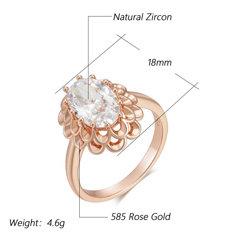 Classic Big Oval Natural Zircon Ring For Women Fashion  Rose Gold Color Crystal Flower Daily Vintage Jewelry