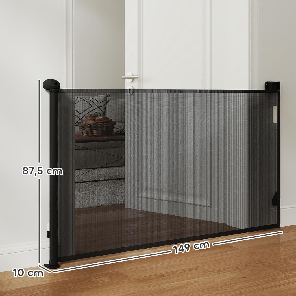 Retractable Dog Barrier 0-140 Cm Safety Barrier with Locking Switch for Doors and Stairs Black