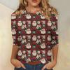 Women's Fashionable Casual Three-Quarter Sleeve Christmas Print Round Neck Top