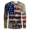 3D Abstract Swirl Pattern Long Sleeve T-Shirt, Stylish Men's Casual Top