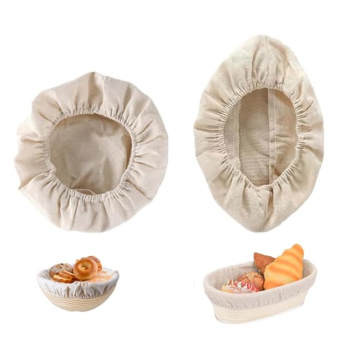 

TVETE Bread Basket Liners, Cloth Fermentation Wicker Basket Cloth Covers (Set of 2) for 9-inch Round & 10-inch Oval Sourdough Baskets, Elastic Non-Sti