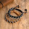 Vnox Men's Adjustable Bracelets, Vintage Gray Alloy Dragon Spine Woven Black Brown Rope Bracelet Rock Punk Metal Jewelry Gifts