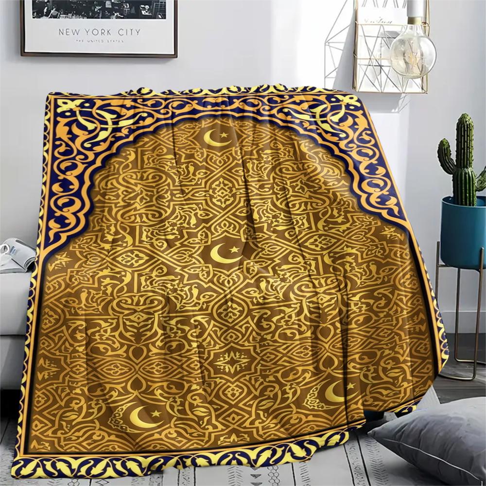 1Pc Muslim Print Flannel Blanket, High quality Comfortable for All Seasons, Home Decor, Warmth and Comfort, Perfect for Christmas Gifts W130