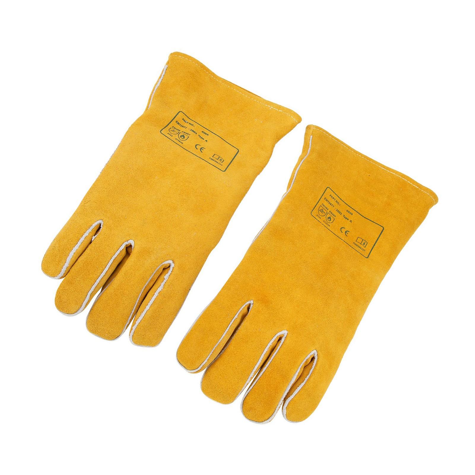

Pair Welding Gloves Skidproof HeatResistant Sweat Absorbing Golden Yellow for Working Safety
