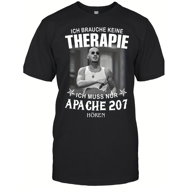 Apache 207 Therapie Shirt Men's & Short Sleeve unisex T-Shirt - German Rap Star Graphic Tee with Iconic Print, Casual Loose Fit Round Neck Top for Dad