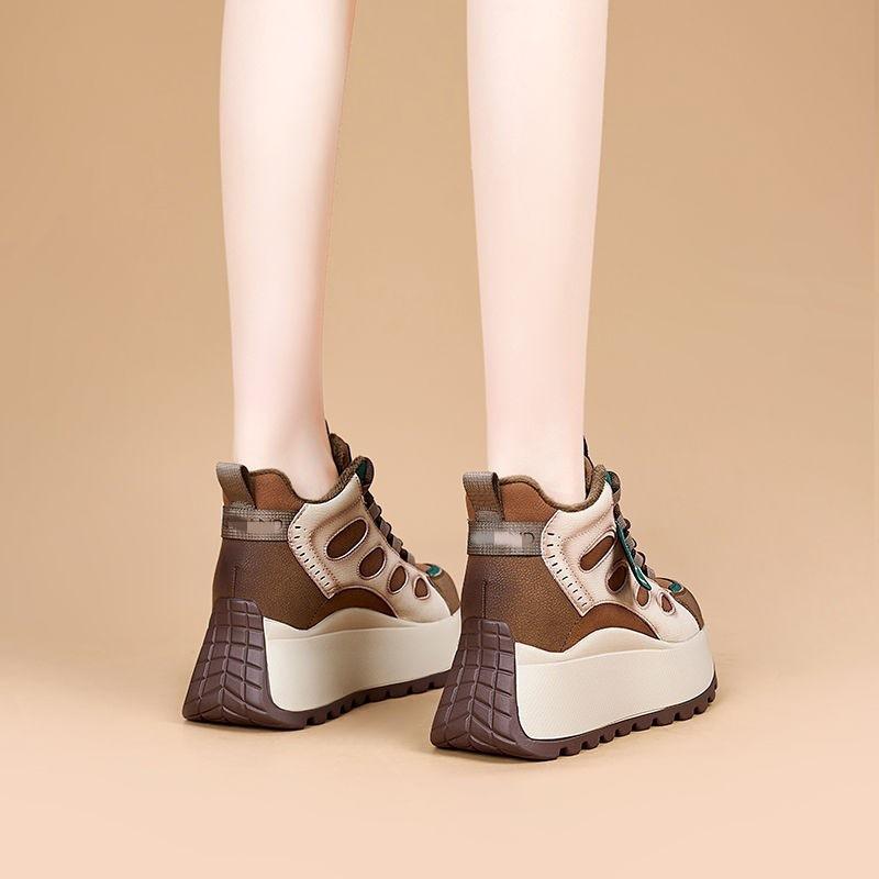 Retro inner height-increasing dad shoes autumn new lightweight sports velvet cotton shoes platform-soled high-top shoes