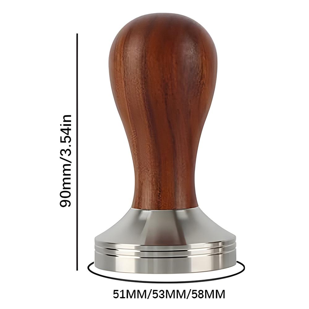 Tamper na kávu Espresso, Premium Espresso Coffee Powder Bean Tamper Kladivo Nerezová plochá základna, dřevěná rukojeť, 51 mm/53 mm/58 mm
