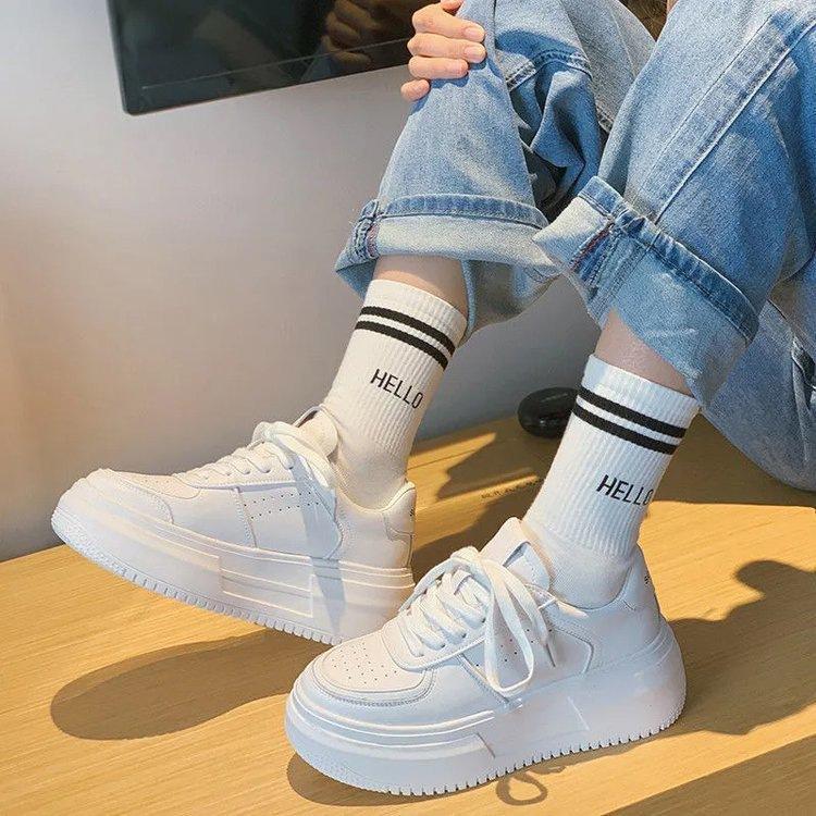 Summer platform muffin shoes autumn new heightening shoes breathable white break 35 белый