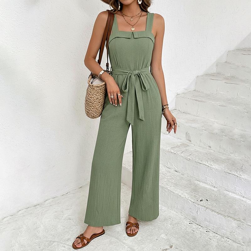 TikTok Europe 2026 Summer Strappy Waist-Cinched Sleeveless Long Jumpsuit for Women