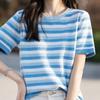 Navava Men Cable Knit Stripe Round Neck Short Sleeve Knit Tee Nk3049