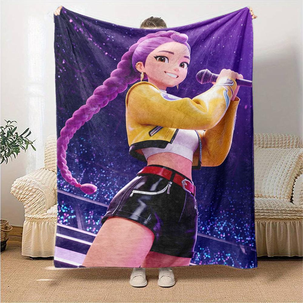 1pc KPop Demon Hunters RUMI5 Blanket, Gift, for Men and Women, Soft Blanket, Good for Sofa Bed Couch Travel, Lightweight Flannel Blanket