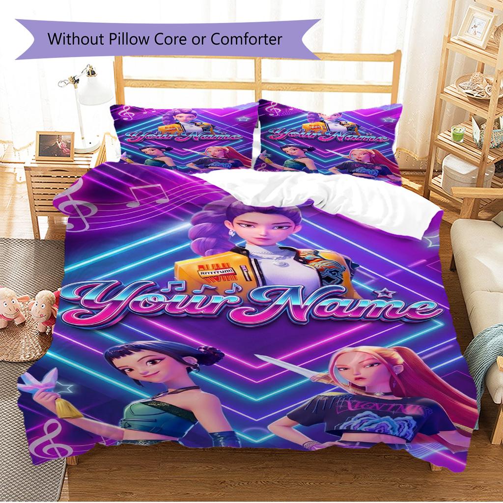 Name Custom Demon Hunters Kpop Pattern Bedding Set Quilt Cover Pillowcase Home Decor Gift (1 * duvet cover + 2 * pillowcase, without core)
