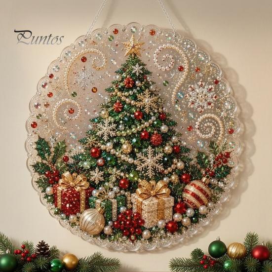 Layered 3D Holiday Decorations Christmas Faux Pearl Painting Suncatcher Kit, Cute Santa Snowman Tree Beaded Craft Kits for Adults Kids Ornament,
