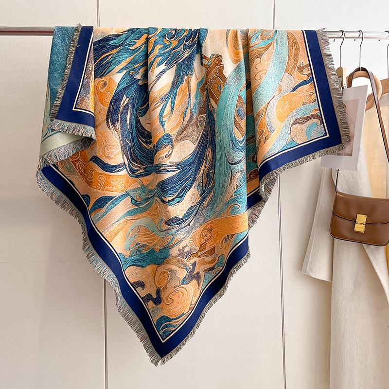 Mixed Contrasting Color Double-Sided Shawl Winter High-End Warm Square Scarf