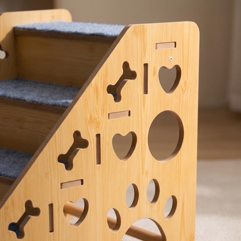 Wooden Pet Staircase Carpeted 4-Step Pet Stairs Dog Steps with Carpet Indoor Furniture Wide for Small Dogs, Bedside, Sofa