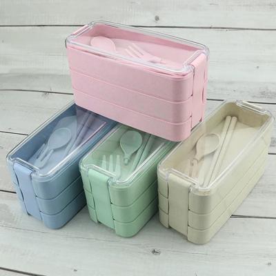 900 ml 3-lagige Bento-Box, umweltfreundliche Lunchbox, Lebensmittelbehälter, Weizenstrohmaterial, mikrowellengeeignetes Geschirr, Lunchbox