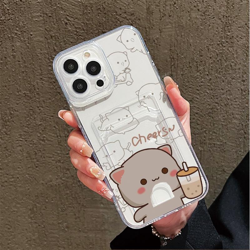 Card Slot Holder Silicone Wallet Pocket Case For Xiaomi Redmi Note 14 13 Samsung A54 A24 A34 Oppo A38 A58 A78 IPhone 14 15 16 Cover Clear Phone Bumper