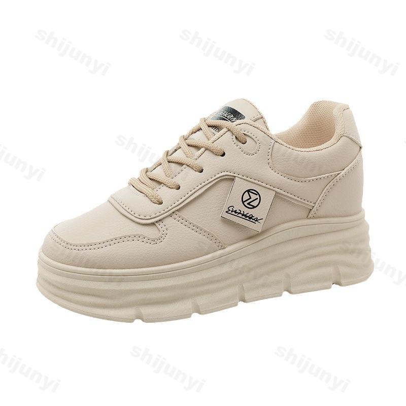 Women White Board Shoes Autumn Height Increase Wear-resistant Platform Casual Shoes Outdoor Non Slip Fashion Lace Up Wedge Shoes