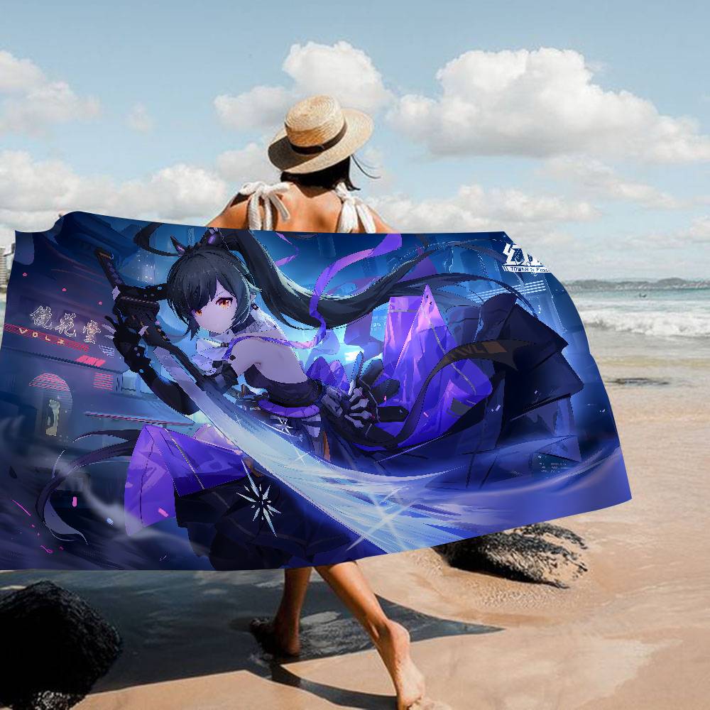 T-Tower Of Fantasy Cartoon Microfiber Blanket Quick Drying Beach Towels Oversized Printing Super Absorbent Pool Towel Blanket