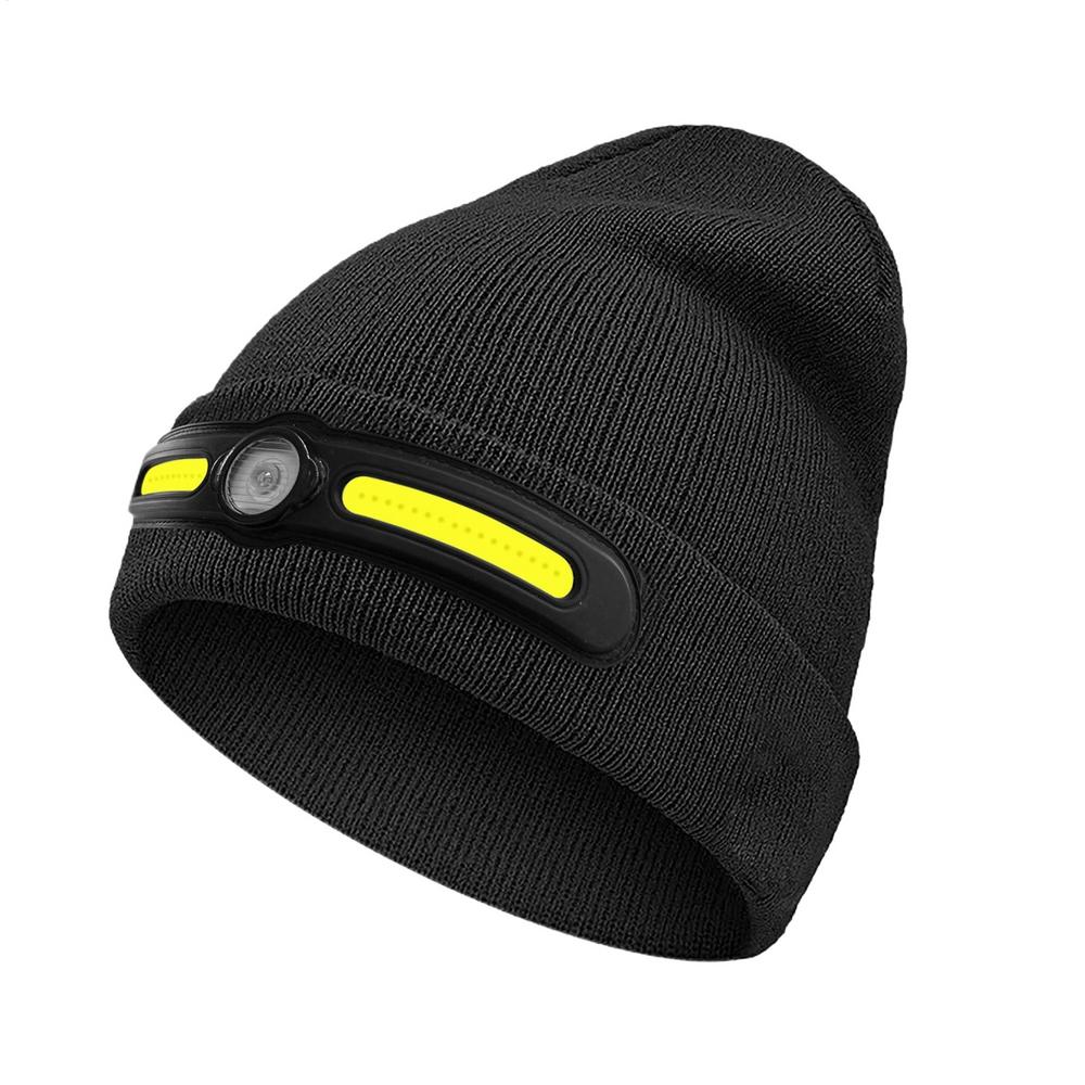 Светящаяся вязаная шапка USB со светодиодным фонариком, теплая шапка-бини для осени и зимы, светодиодная шапка-бини для бега и езды на велосипеде на открытом воздухе чёрный