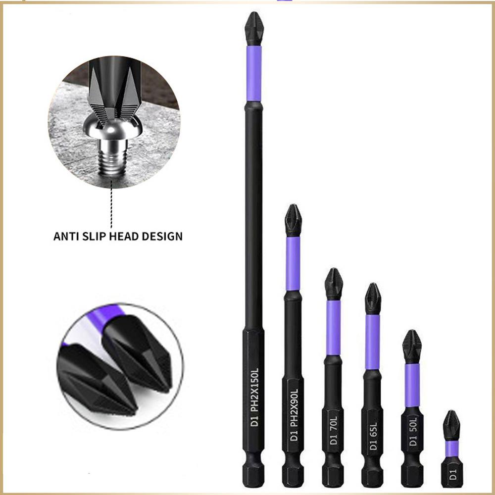 6/12 Pcs Magnetic Screwdriver Bits Non-slip Impact Resistant Torsion Non-slip Bit Hex Shank Alloy Steel Bit Suitable Power Tools