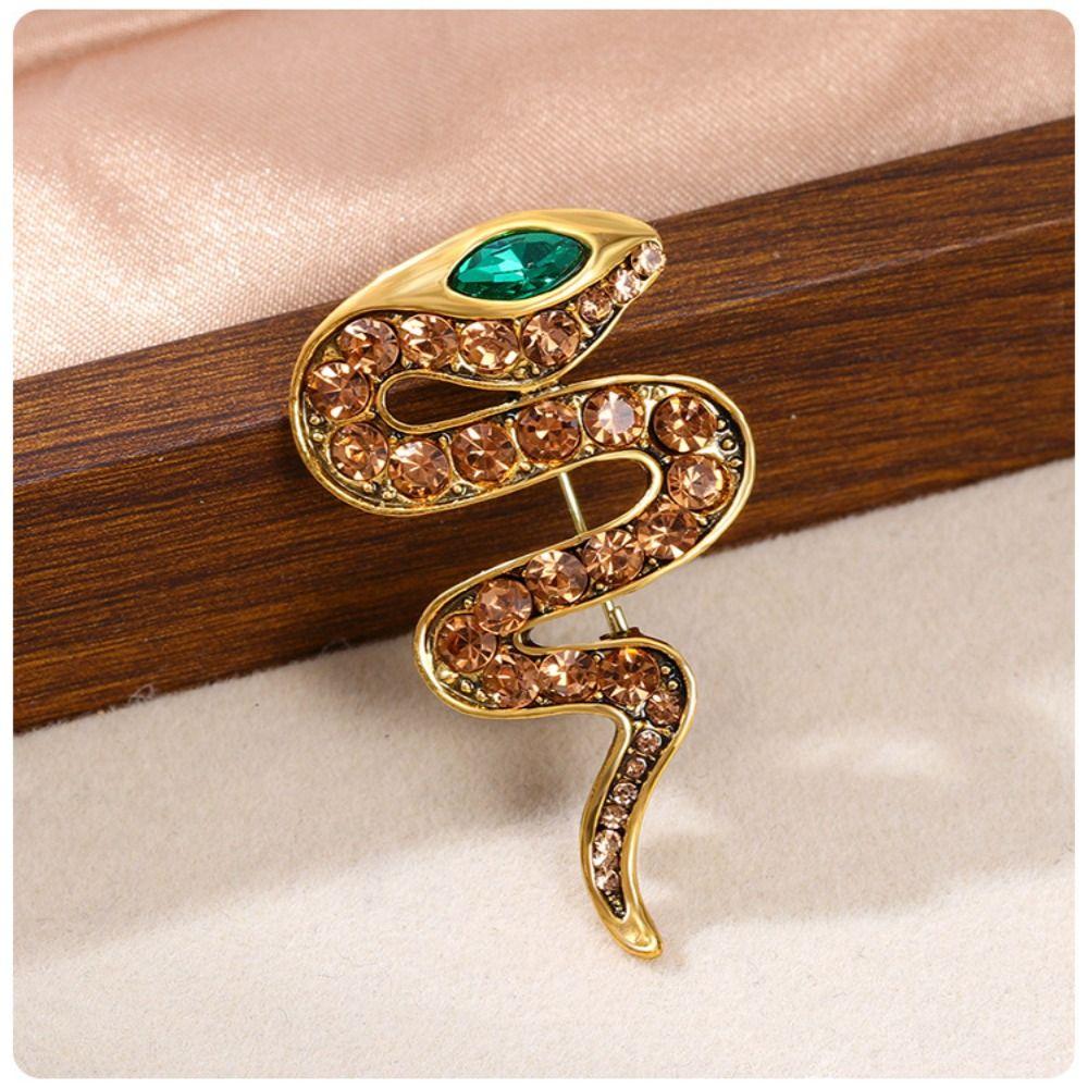 Zircon Rhinestone Animal Collar Pins Zinc Zinc Alloy Metal Snake Lapel Pin Zodiac Snake Brooch  Jewelry Gifts