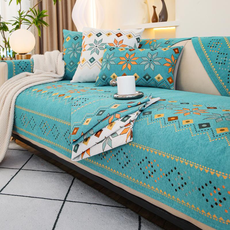 Printed Sofa Cover Chenille Washed Embroider Living Room Sofa Back Cushion Non-Slip Simple Furniture Dustproof full Cover Cloth