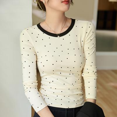 Age Reduction Nifty Polka Dot T-shirt Women's Long Sleeve Autumn New Color Contrast Slim-fit Base Shirt