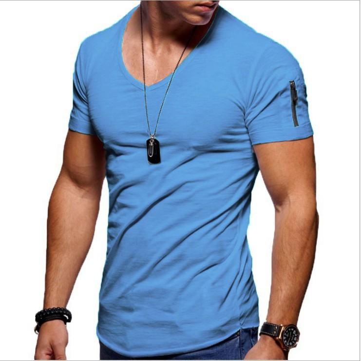 Men'S T-Shirt Clothing Men'S V-Neck Solid Color Large Size Casual Short Sleeve T-Shirt