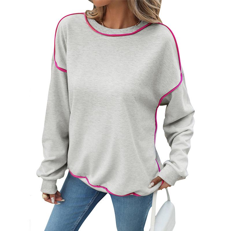 2025 New Autumn and Winter New Round Neck Contrasting Edge Loose Pullover Sweatshirt Women's Casual Loose