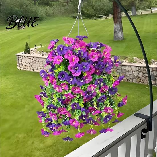 Wedding Artificial Flowers for Outdoor Fake Hanging Morning Glory with Eucalyptus Leaves UV Flower Bouquet Resistant Faux Plants Petunias