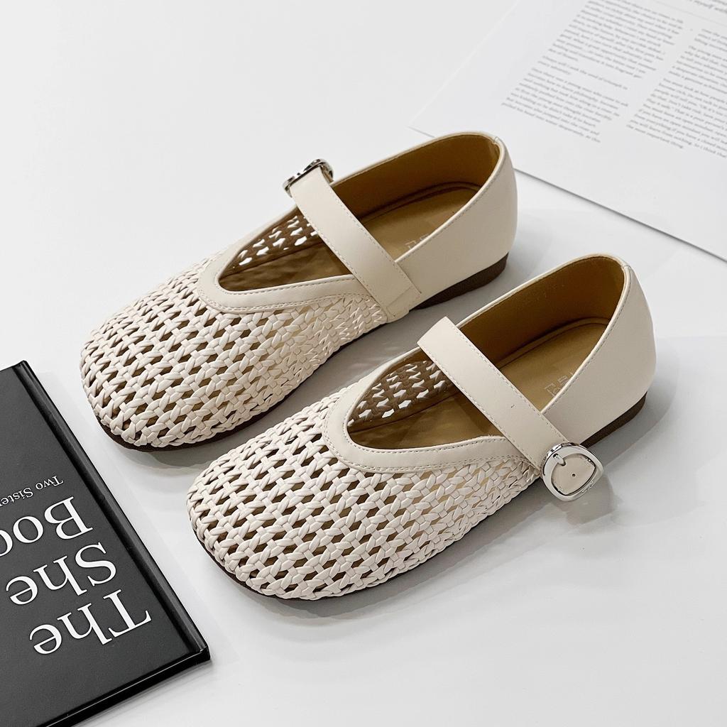 Mary Jane single shoes women's new fashion hollow mesh shoes flat bottom one word with fisherman shoes hole shoes women