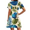 Women’s Short Sleeve V Neck Mini Dress with Leaf Print Casual Fit and Flare Style Lightweight Fabric for Daily Wear
