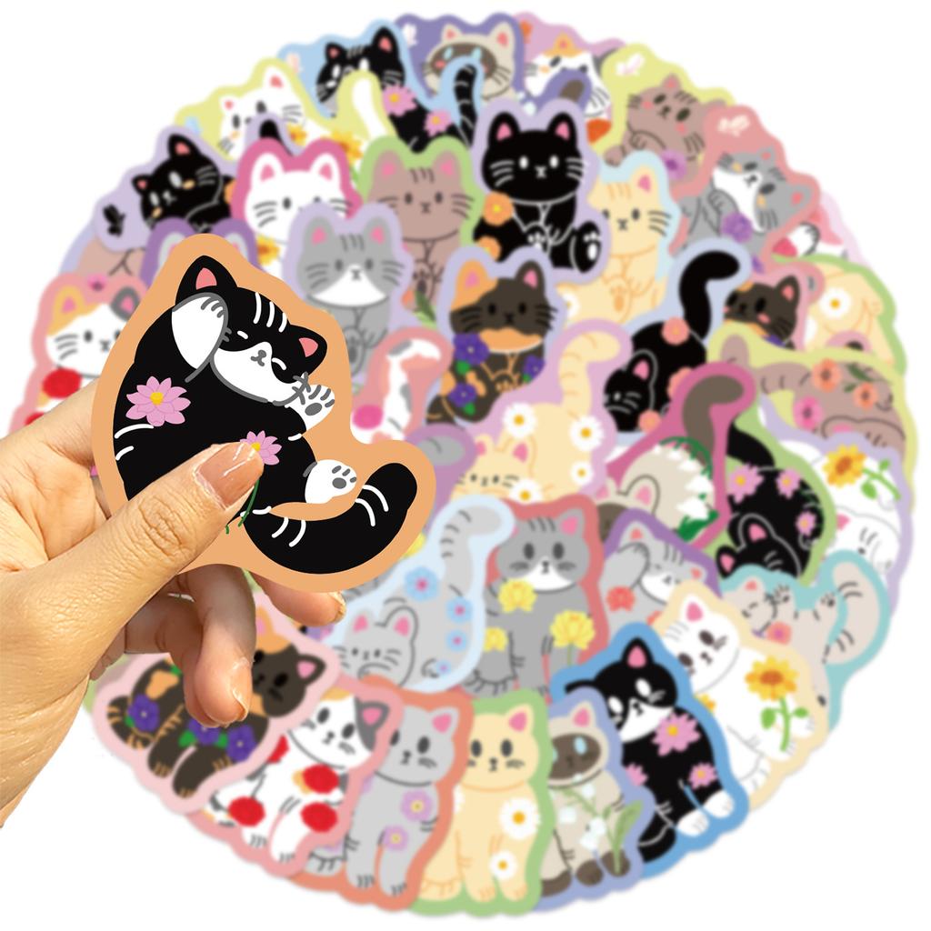 50 Pictures of Colored Flowers Cat Cartoon Image Graffiti Sticker Trolley Box Diary Waterproof Sticker