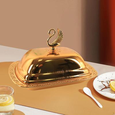 Food Serving Tray Pastry Dessert Display with Lid Butter Keeper Embossed Turkey