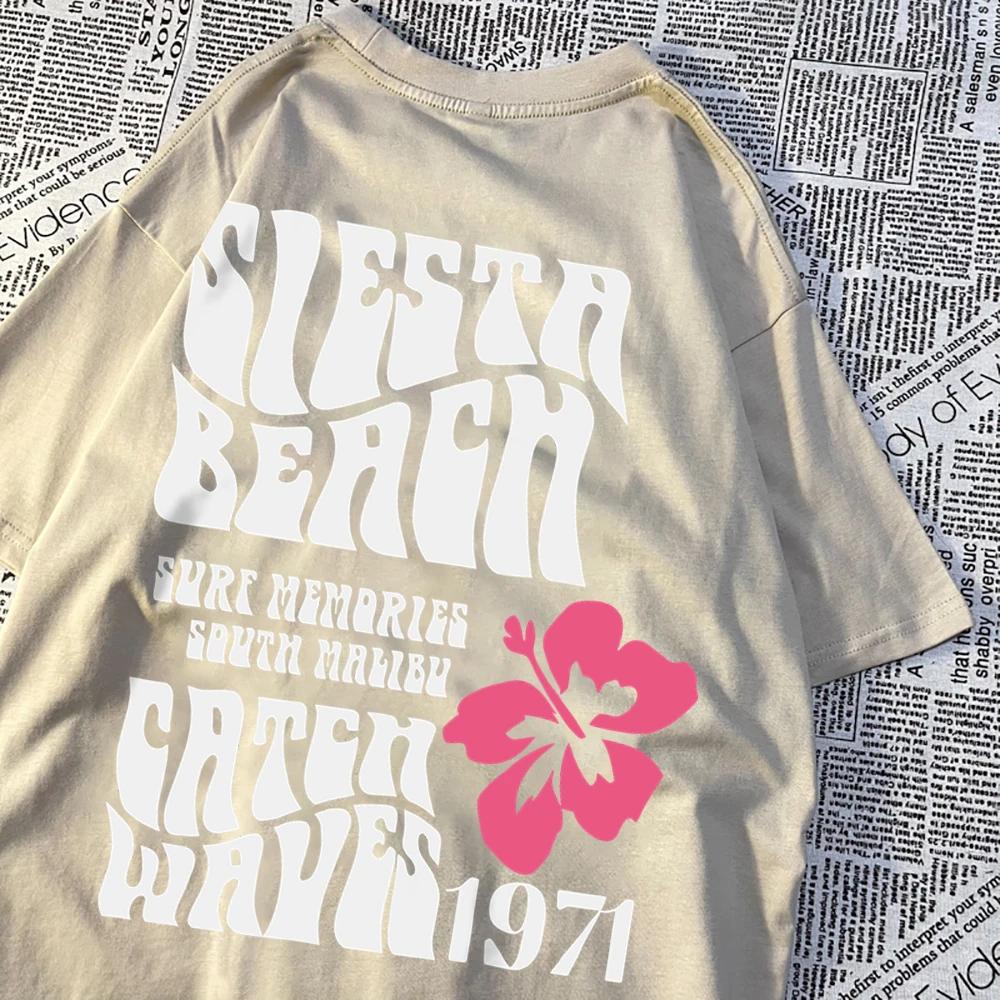 Siesta Beach Catch Waves 1971 Pánské Dámské Tričko Značková Kvalita Krátký Rukáv Oversize Hip Hopové Tričko Kulatý Výstřih Bavlna Volné Topy