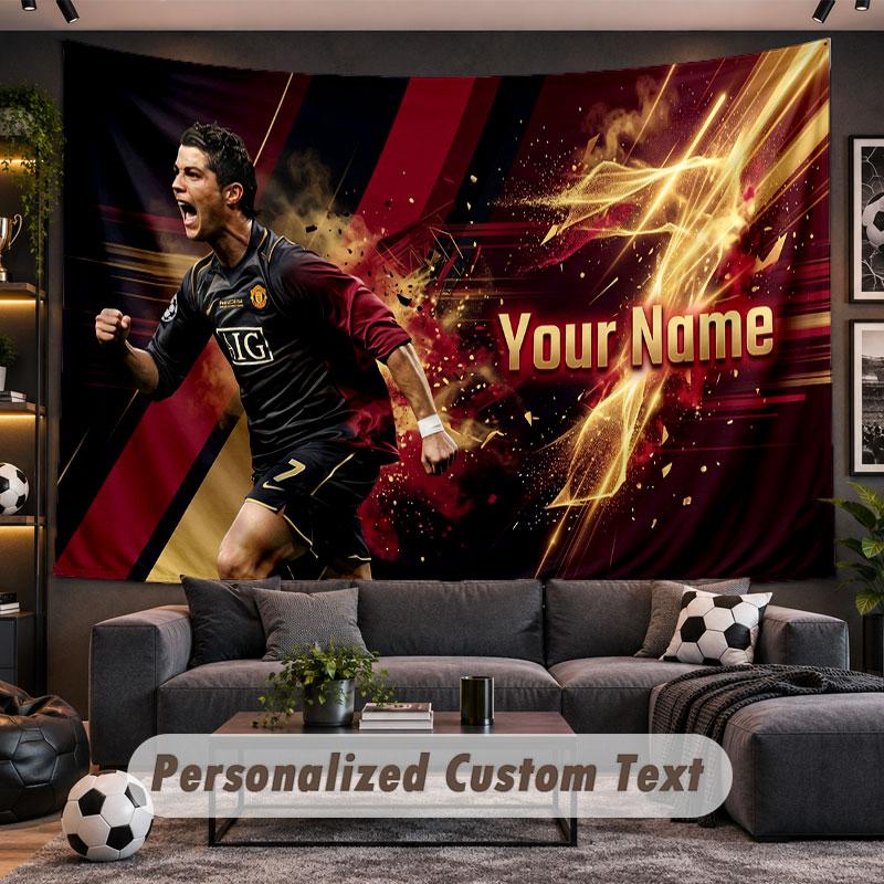 Wandbehang Wandteppich Benutzerdefinierter Name Cristiano Ronaldo Muster Personalisiert Bedruckter Stoff Wanddekoration