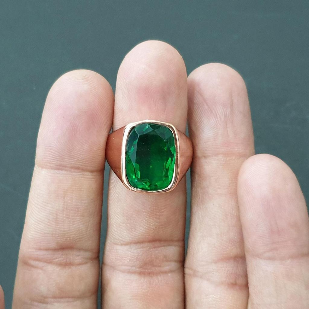 Cushion Cut Green Tourmaline Sterling Silver Rose Gold Fill Ring Jewelry, Unique Statement Tourmaline Ring