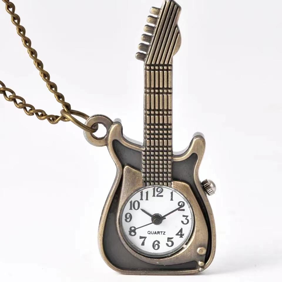 

Steampunk trumpet guitar model quartz pocket watch necklace pendant gift for men ladies and children бронзовый