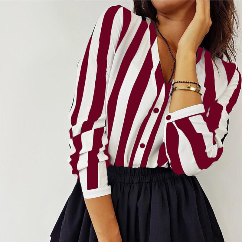 SCIONE Women Casual Striped Shirts Female Loose Autumn Turn Down Collar Shrit Office Blouses Top