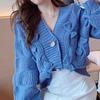 Pullover Damen Herbst und Winter Oberbekleidung Retro Japanischer Lazy Style V-Ausschnitt Schleife Locker gestrickte Strickjacke