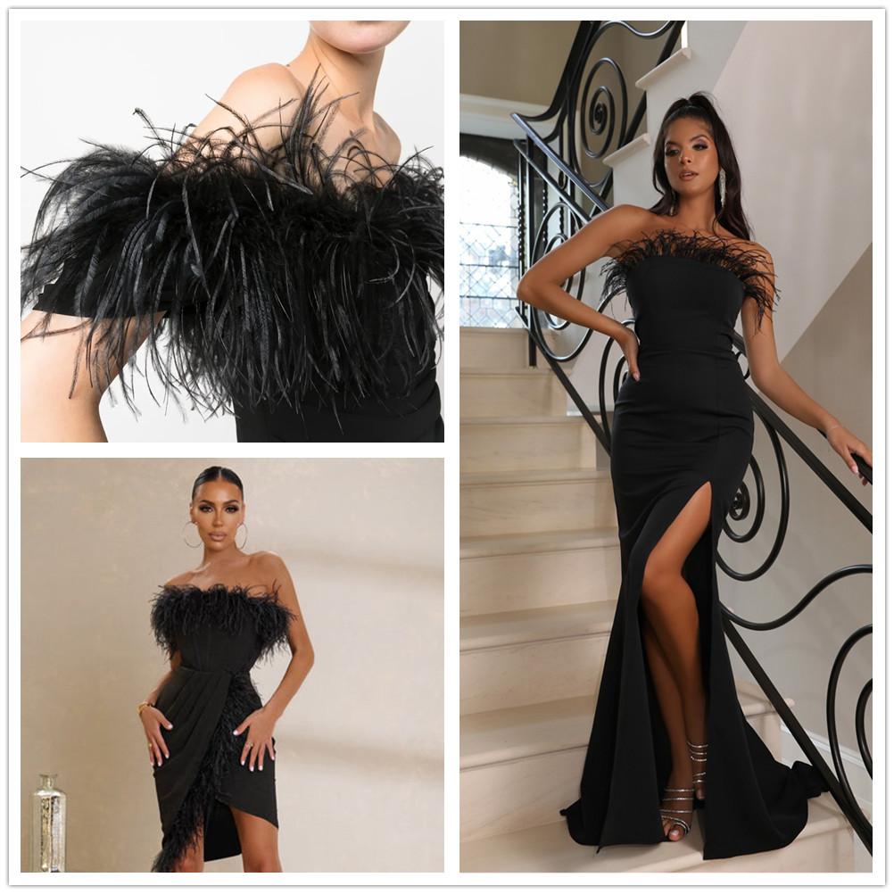 6-22Cm Black Ostrich Feathers Trim 1Meter Fluffy Feather Fringe For Crafts Wedding Party Decoration Ribbon Dress Clothing Sewing