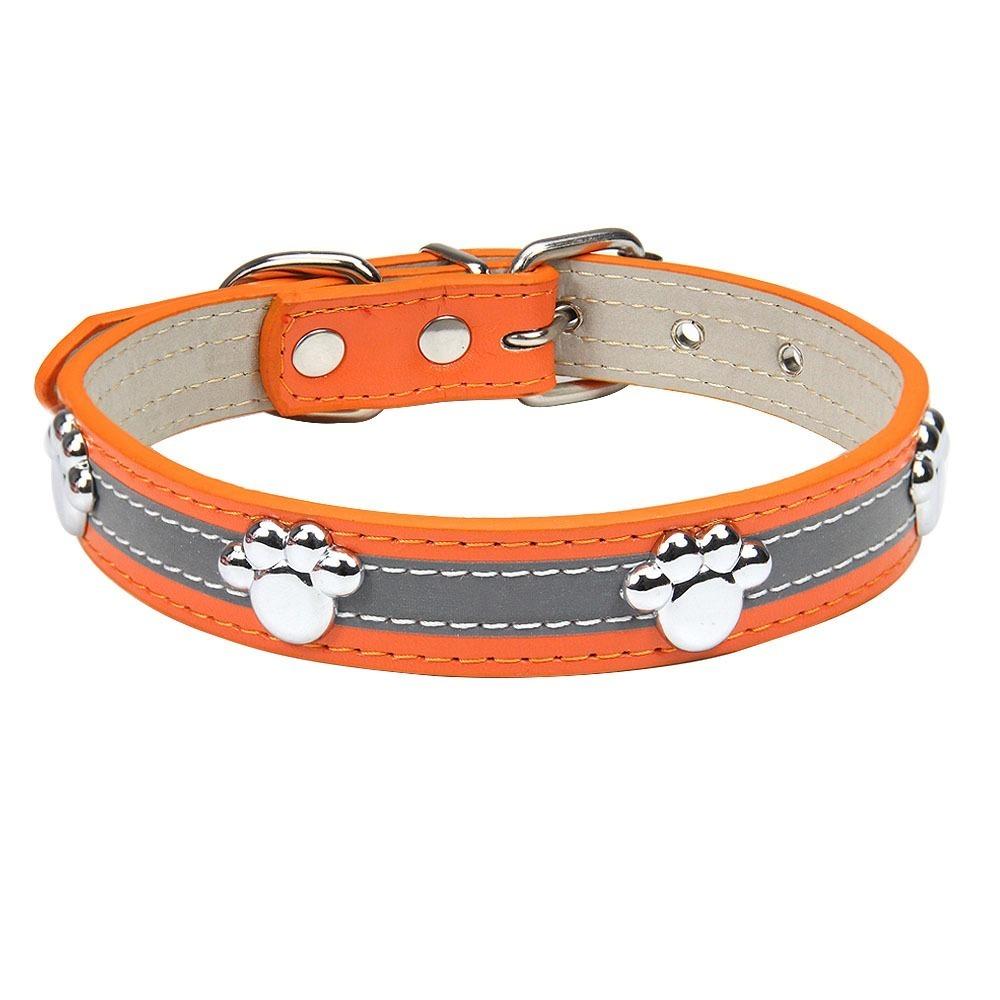 

Adjustable Rivets Pet Collar Metal Buckle Dog Footprint Collar Dog Necklace Outdoor Activities XL оранжевый