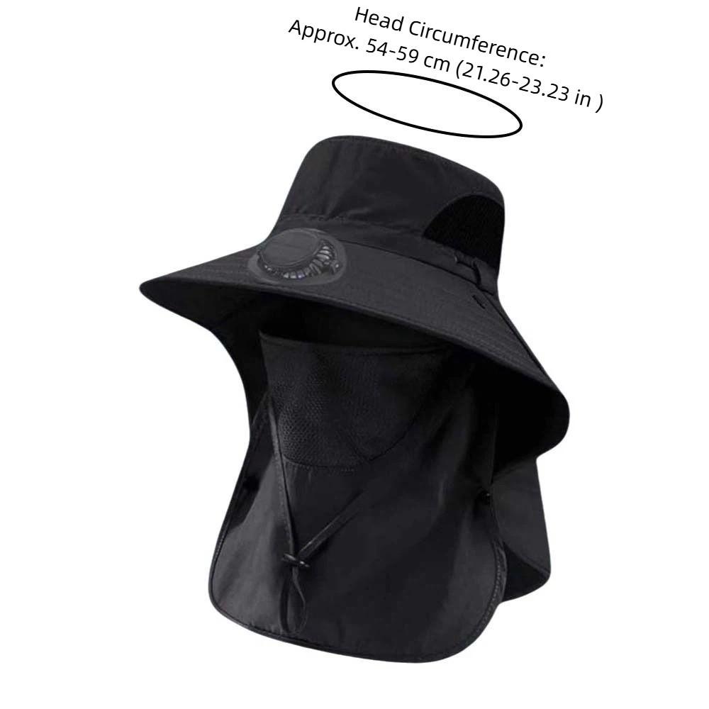 Portable Solar Rechargeable Fan Hat Long-lasting Adjustable Fishing Sun Shading Cap with Shawl 300mA for 3.7V/300mAh