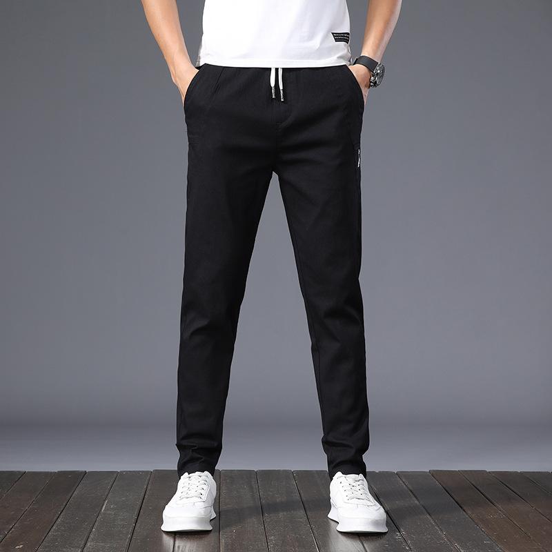 Men's Casual Trousers - Summer Lightweight New Style Straight-Leg Trousers Korean-Style Trendy Slim-Fit Elastic Waistband Stretch Trousers