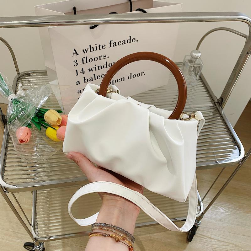 2025 New Simple Pleated Portable Women's Bag Solid Color Retro Casual Single Shoulder Oblique Span Small Square Bag