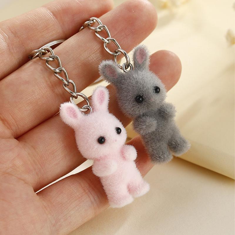 3D Cartoon Beflocktes Kaninchen Schlüsselanhänger Damen Herren Autoschlüssel Rucksack Dekoration Kawaii Tier Schmuck Kinder Mädchen Spielzeug Geschenke